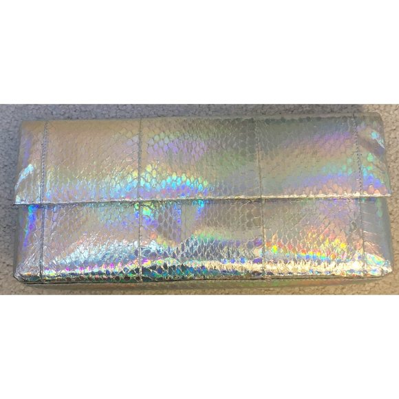 Auth Brand New Nancy Gonzalez GENUINE PYTHON silver mirror Gotham clutch + strap - Picture 5 of 14